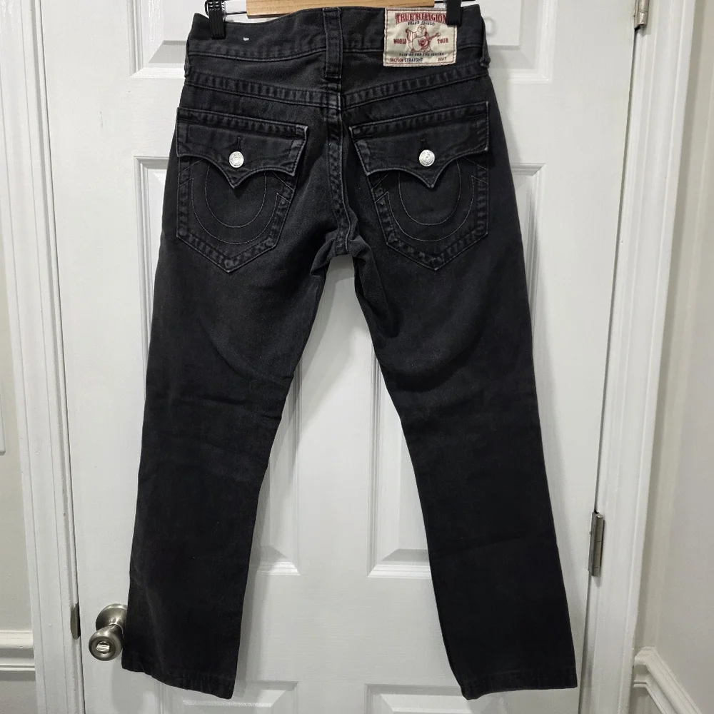 True Religion Section Straight Jeans Black Flap Pocket Low Rise Size 27